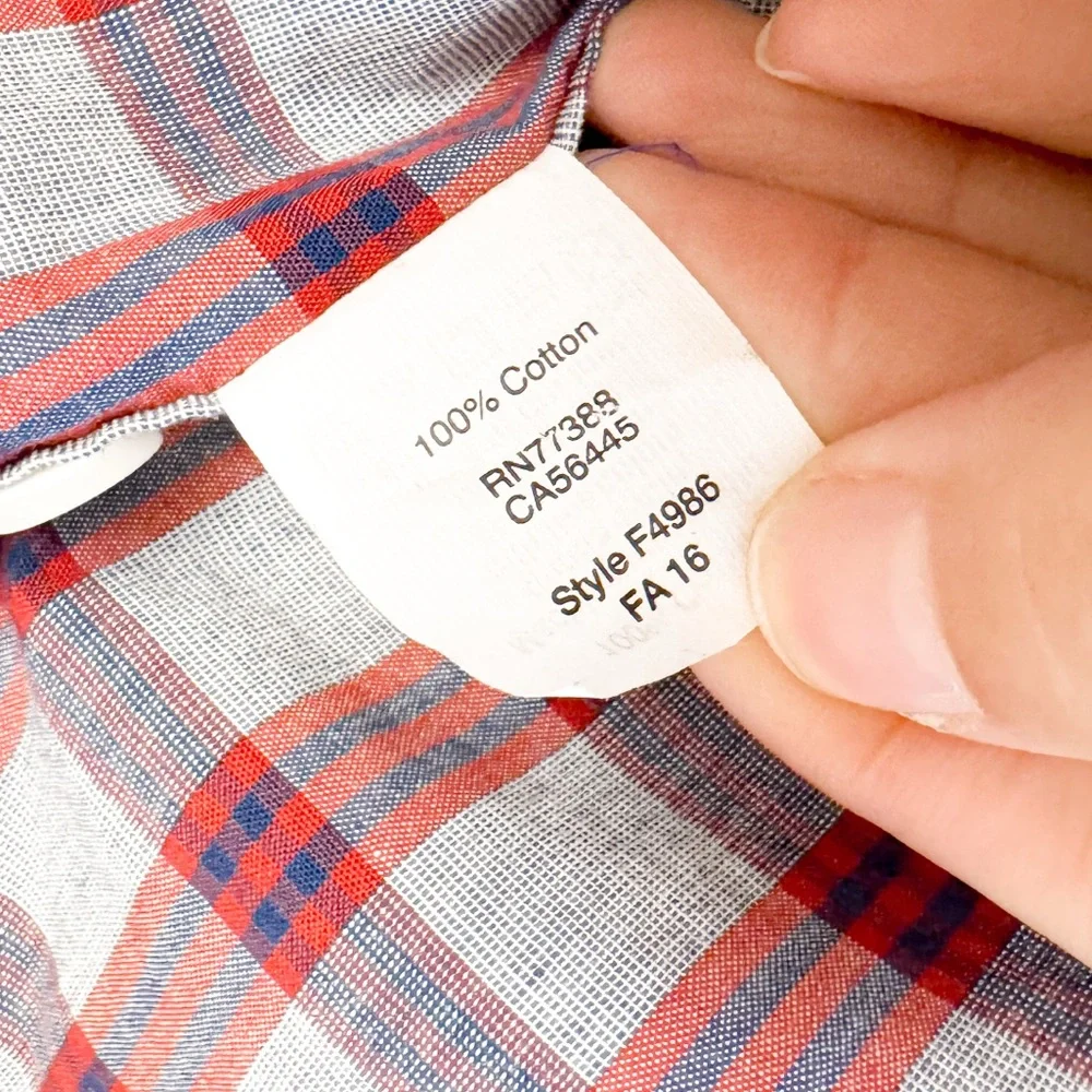 Set of 2 J. Crew Oxford Button‎ Up Plaid Cotton Long Sleeve Shirts Red Green L